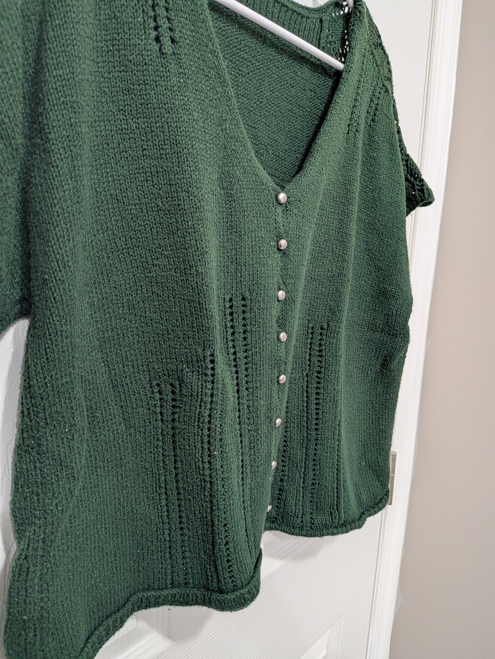 Dark Green V‑Neck Button Front Cotton Sweater Tee